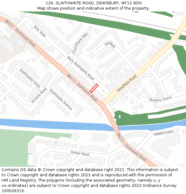 129, SLAITHWAITE ROAD, DEWSBURY, WF12 9DN: Location map and indicative extent of plot