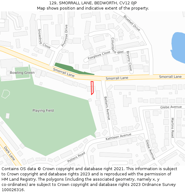 129, SMORRALL LANE, BEDWORTH, CV12 0JP: Location map and indicative extent of plot
