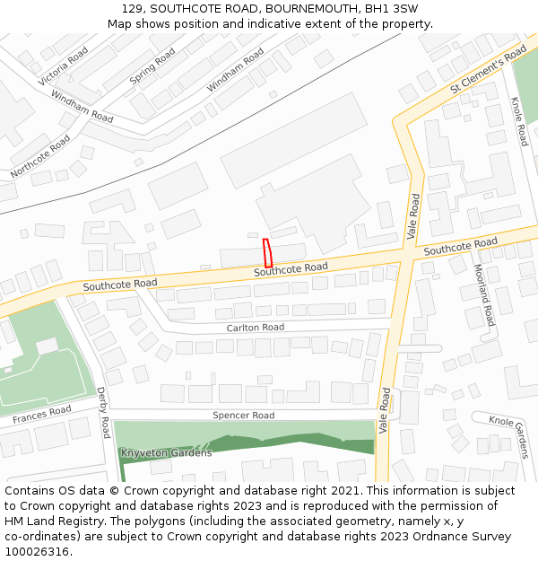 129, SOUTHCOTE ROAD, BOURNEMOUTH, BH1 3SW: Location map and indicative extent of plot