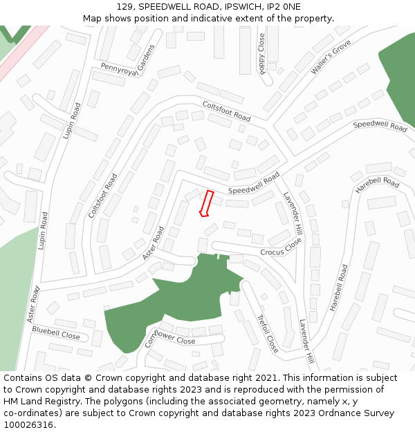 129, SPEEDWELL ROAD, IPSWICH, IP2 0NE: Location map and indicative extent of plot