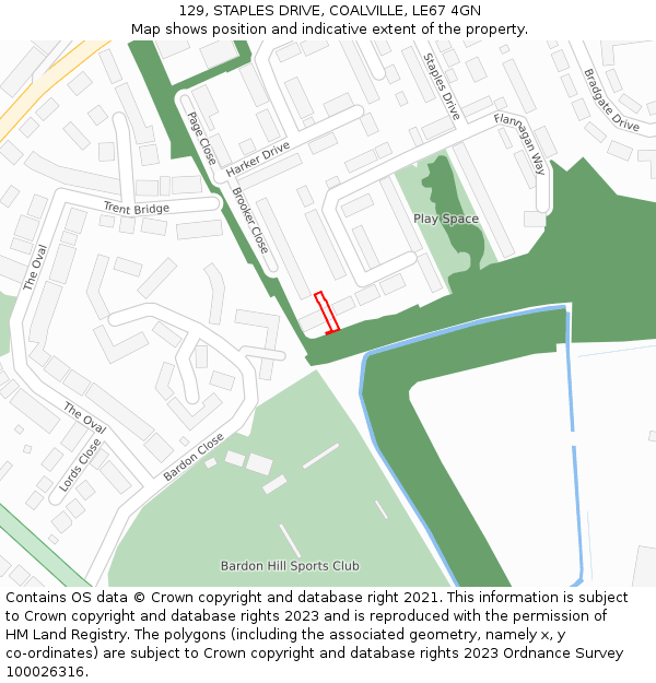 129, STAPLES DRIVE, COALVILLE, LE67 4GN: Location map and indicative extent of plot