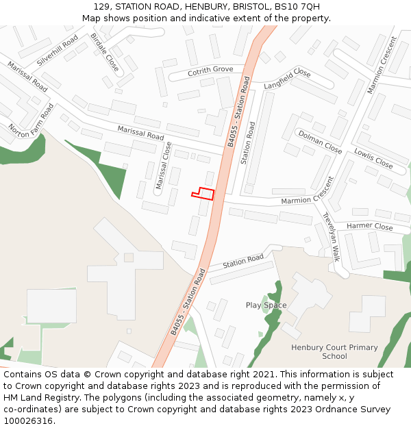 129, STATION ROAD, HENBURY, BRISTOL, BS10 7QH: Location map and indicative extent of plot