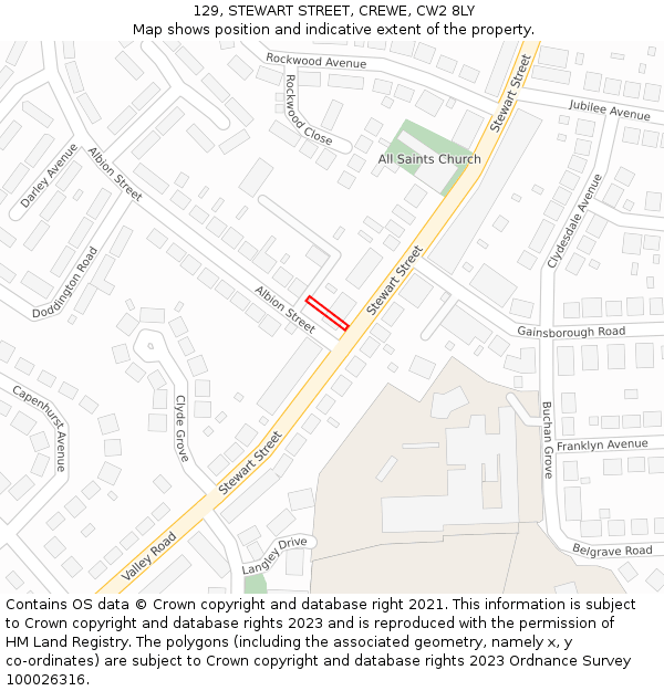129, STEWART STREET, CREWE, CW2 8LY: Location map and indicative extent of plot