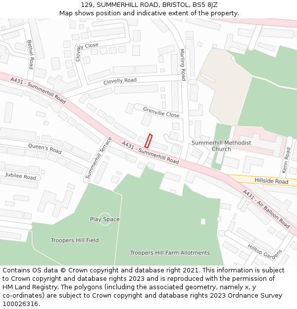 129, SUMMERHILL ROAD, BRISTOL, BS5 8JZ: Location map and indicative extent of plot