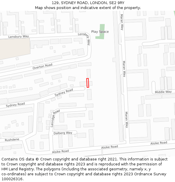 129, SYDNEY ROAD, LONDON, SE2 9RY: Location map and indicative extent of plot