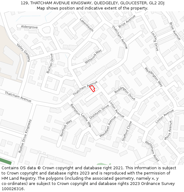 129, THATCHAM AVENUE KINGSWAY, QUEDGELEY, GLOUCESTER, GL2 2DJ: Location map and indicative extent of plot