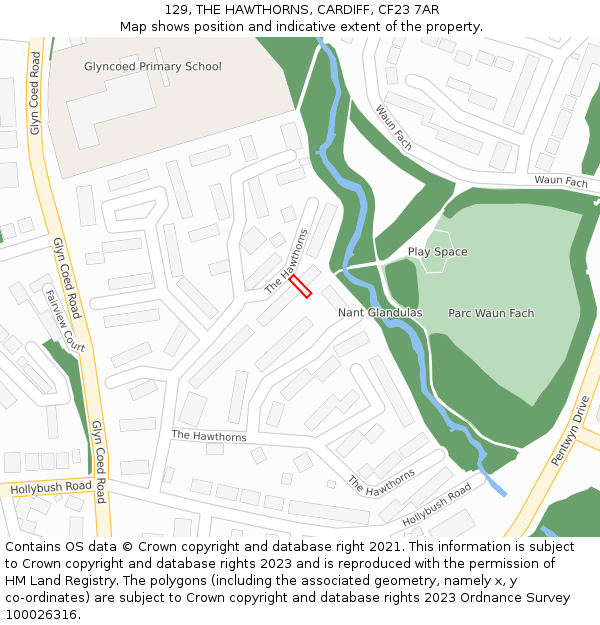 129, THE HAWTHORNS, CARDIFF, CF23 7AR: Location map and indicative extent of plot
