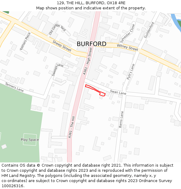 129, THE HILL, BURFORD, OX18 4RE: Location map and indicative extent of plot