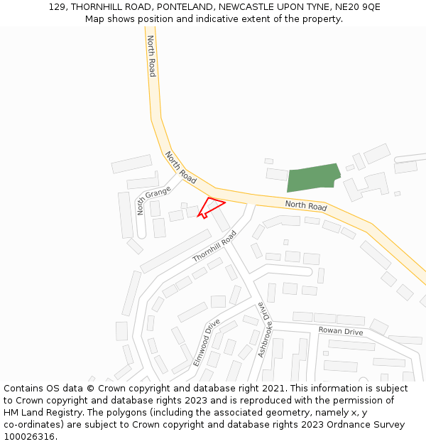 129, THORNHILL ROAD, PONTELAND, NEWCASTLE UPON TYNE, NE20 9QE: Location map and indicative extent of plot