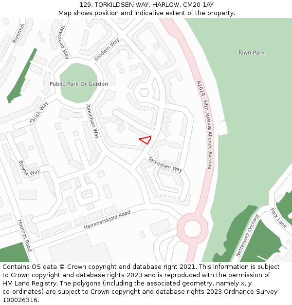 129, TORKILDSEN WAY, HARLOW, CM20 1AY: Location map and indicative extent of plot