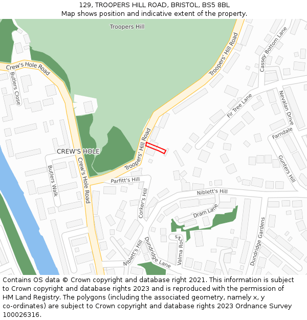 129, TROOPERS HILL ROAD, BRISTOL, BS5 8BL: Location map and indicative extent of plot