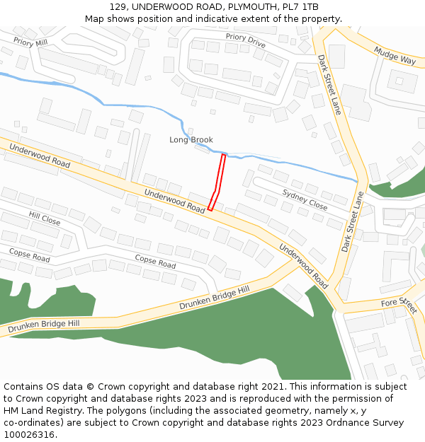 129, UNDERWOOD ROAD, PLYMOUTH, PL7 1TB: Location map and indicative extent of plot