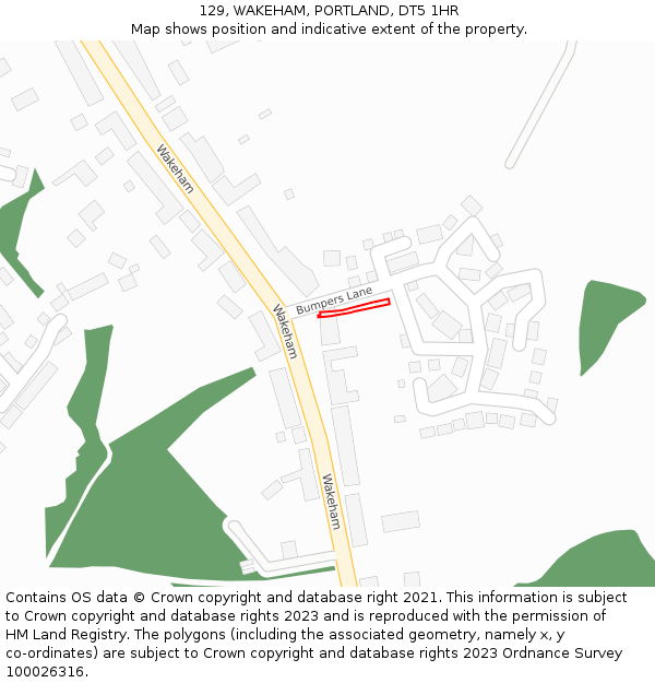 129, WAKEHAM, PORTLAND, DT5 1HR: Location map and indicative extent of plot