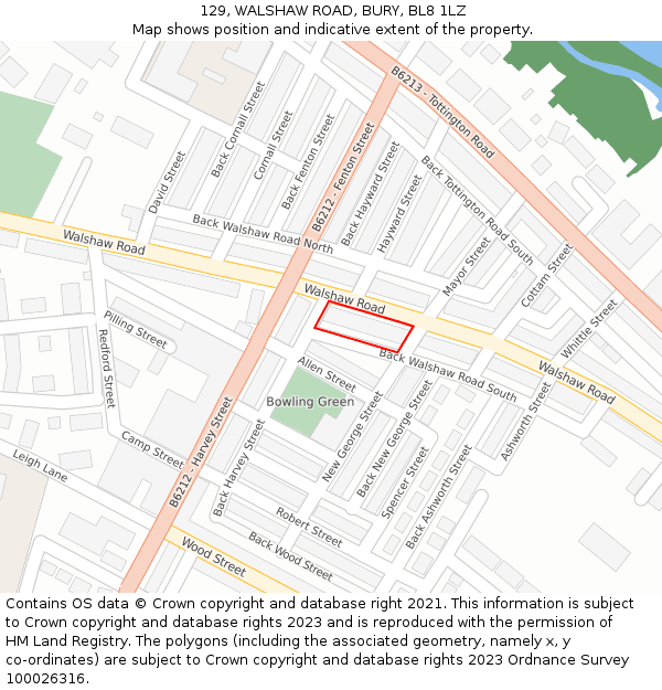 129, WALSHAW ROAD, BURY, BL8 1LZ: Location map and indicative extent of plot