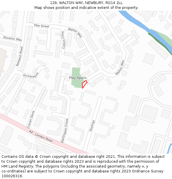 129, WALTON WAY, NEWBURY, RG14 2LL: Location map and indicative extent of plot