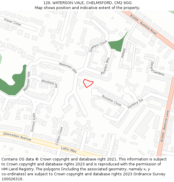 129, WATERSON VALE, CHELMSFORD, CM2 9GG: Location map and indicative extent of plot