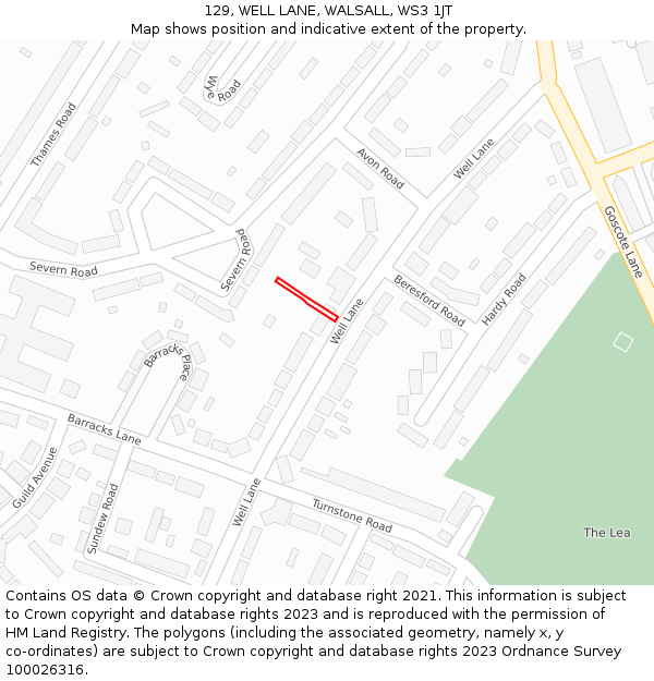 129, WELL LANE, WALSALL, WS3 1JT: Location map and indicative extent of plot