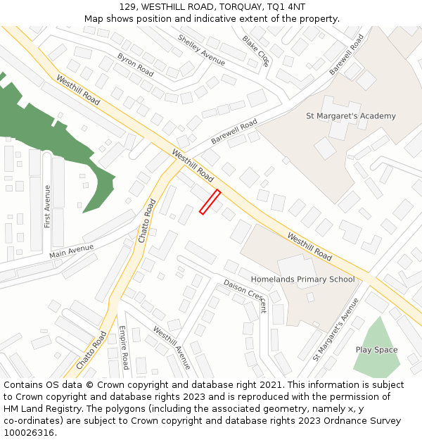 129, WESTHILL ROAD, TORQUAY, TQ1 4NT: Location map and indicative extent of plot