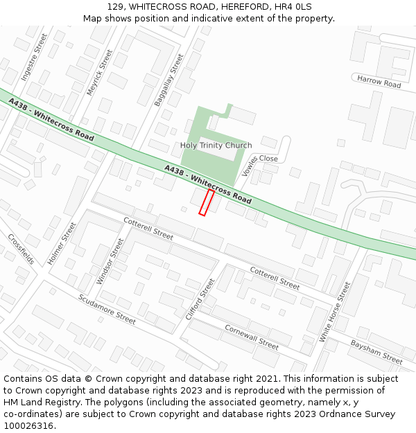 129, WHITECROSS ROAD, HEREFORD, HR4 0LS: Location map and indicative extent of plot