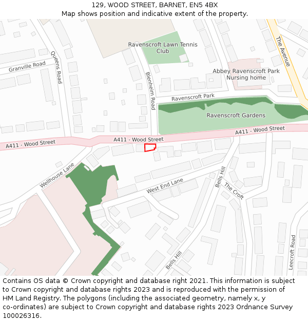 129, WOOD STREET, BARNET, EN5 4BX: Location map and indicative extent of plot