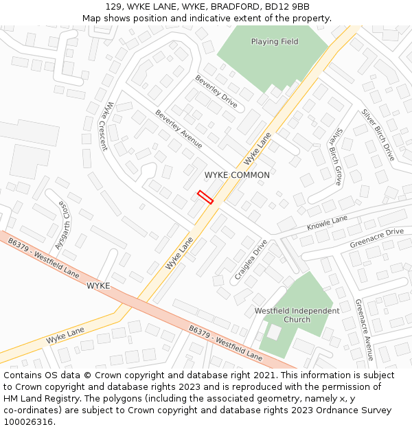 129, WYKE LANE, WYKE, BRADFORD, BD12 9BB: Location map and indicative extent of plot