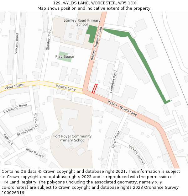 129, WYLDS LANE, WORCESTER, WR5 1DX: Location map and indicative extent of plot