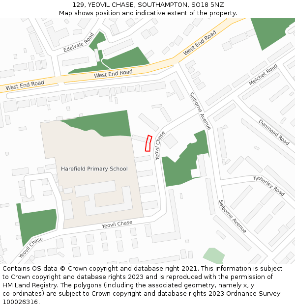 129, YEOVIL CHASE, SOUTHAMPTON, SO18 5NZ: Location map and indicative extent of plot