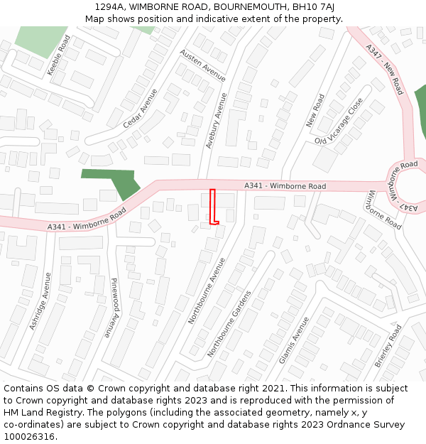 1294A, WIMBORNE ROAD, BOURNEMOUTH, BH10 7AJ: Location map and indicative extent of plot