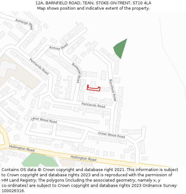 12A, BARNFIELD ROAD, TEAN, STOKE-ON-TRENT, ST10 4LA: Location map and indicative extent of plot