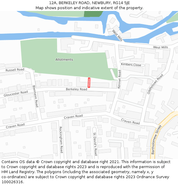 12A, BERKELEY ROAD, NEWBURY, RG14 5JE: Location map and indicative extent of plot