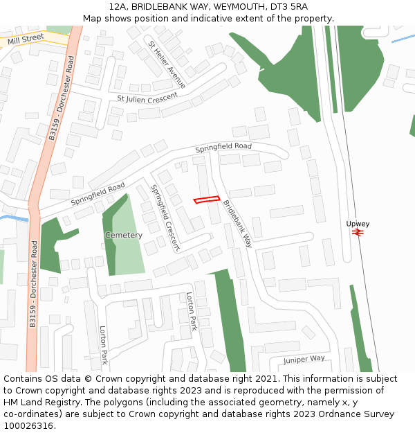 12A, BRIDLEBANK WAY, WEYMOUTH, DT3 5RA: Location map and indicative extent of plot