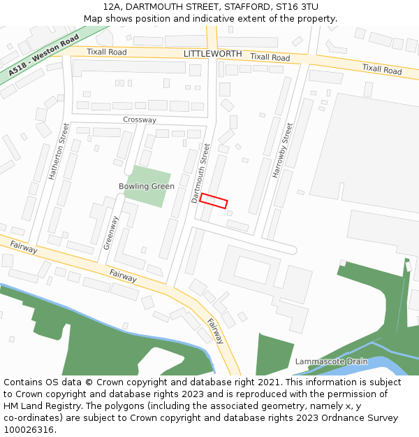 12A, DARTMOUTH STREET, STAFFORD, ST16 3TU: Location map and indicative extent of plot