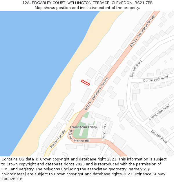 12A, EDGARLEY COURT, WELLINGTON TERRACE, CLEVEDON, BS21 7PR: Location map and indicative extent of plot