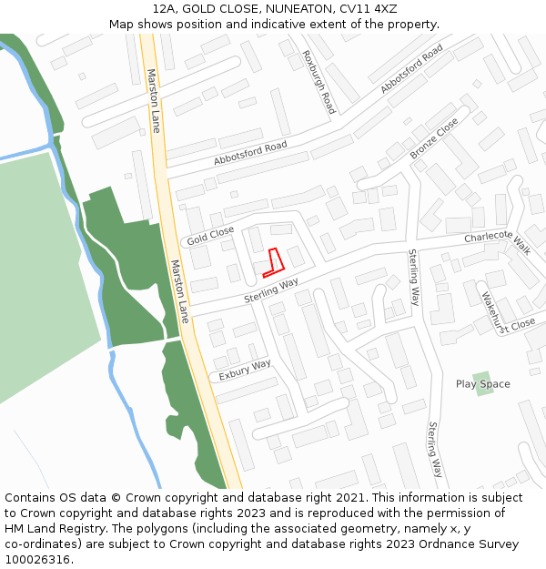 12A, GOLD CLOSE, NUNEATON, CV11 4XZ: Location map and indicative extent of plot