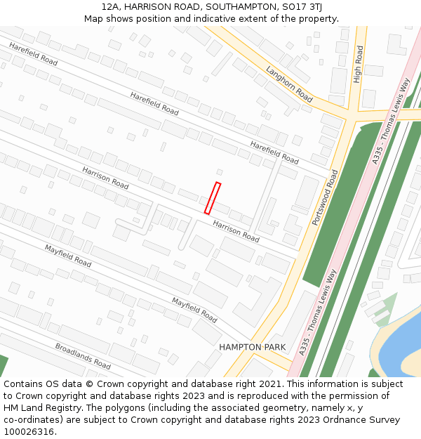 12A, HARRISON ROAD, SOUTHAMPTON, SO17 3TJ: Location map and indicative extent of plot