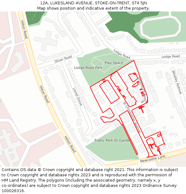 12A, LUKESLAND AVENUE, STOKE-ON-TRENT, ST4 5JN: Location map and indicative extent of plot