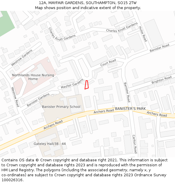 12A, MAYFAIR GARDENS, SOUTHAMPTON, SO15 2TW: Location map and indicative extent of plot