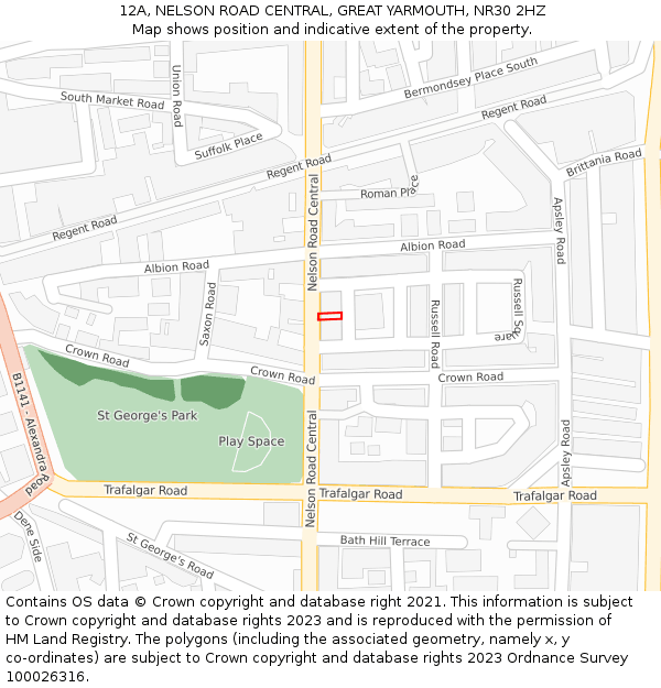 12A, NELSON ROAD CENTRAL, GREAT YARMOUTH, NR30 2HZ: Location map and indicative extent of plot