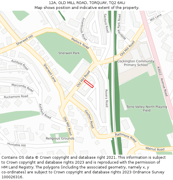 12A, OLD MILL ROAD, TORQUAY, TQ2 6AU: Location map and indicative extent of plot
