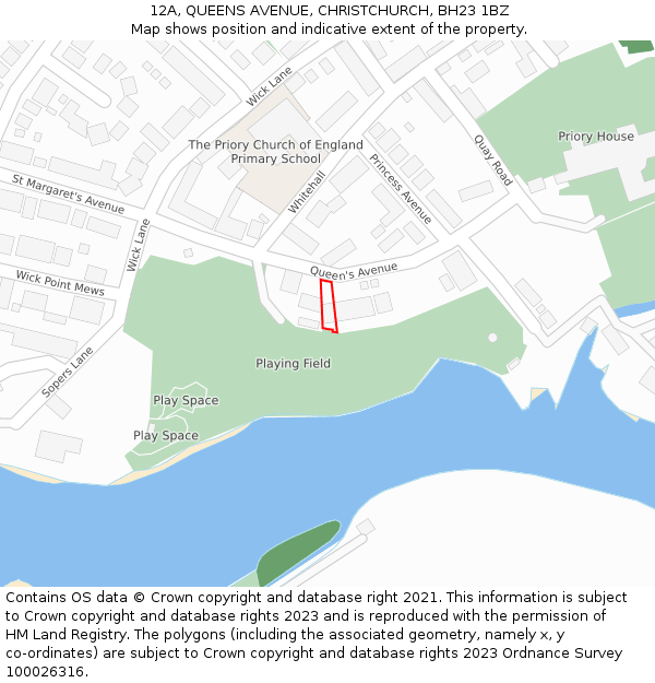 12A, QUEENS AVENUE, CHRISTCHURCH, BH23 1BZ: Location map and indicative extent of plot
