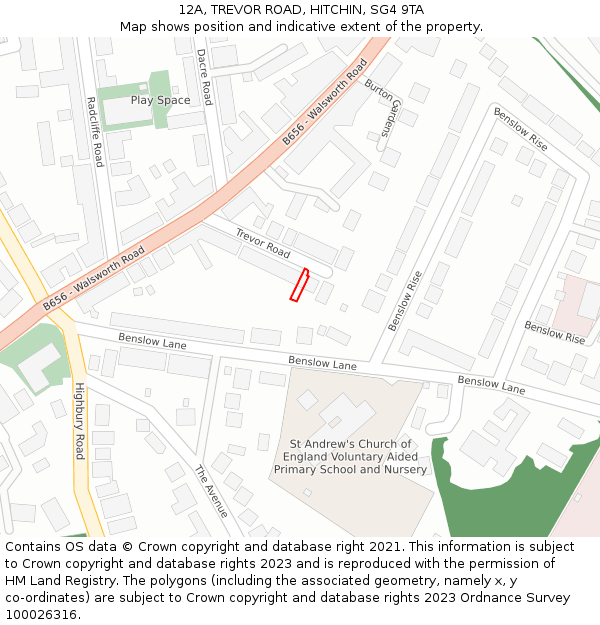 12A, TREVOR ROAD, HITCHIN, SG4 9TA: Location map and indicative extent of plot