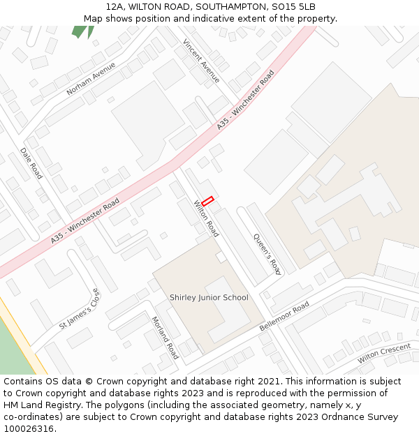 12A, WILTON ROAD, SOUTHAMPTON, SO15 5LB: Location map and indicative extent of plot