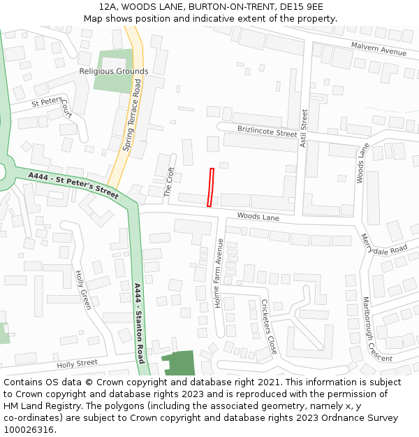 12A, WOODS LANE, BURTON-ON-TRENT, DE15 9EE: Location map and indicative extent of plot