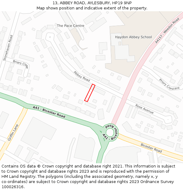13, ABBEY ROAD, AYLESBURY, HP19 9NP: Location map and indicative extent of plot