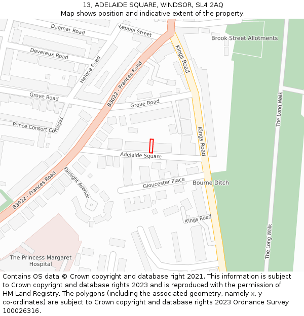13, ADELAIDE SQUARE, WINDSOR, SL4 2AQ: Location map and indicative extent of plot
