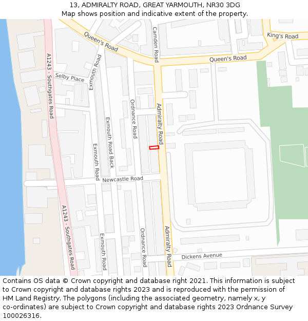 13, ADMIRALTY ROAD, GREAT YARMOUTH, NR30 3DG: Location map and indicative extent of plot
