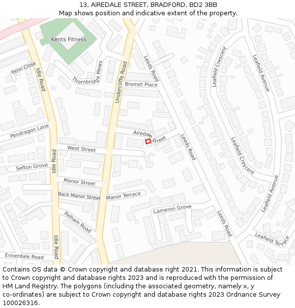 13, AIREDALE STREET, BRADFORD, BD2 3BB: Location map and indicative extent of plot
