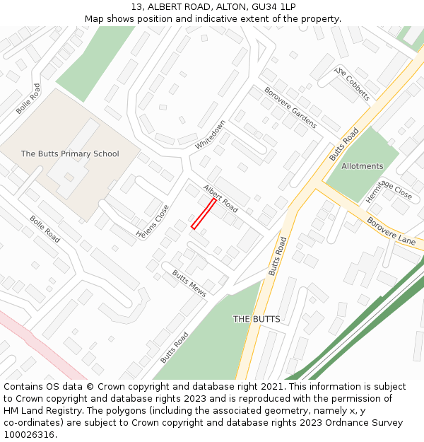 13, ALBERT ROAD, ALTON, GU34 1LP: Location map and indicative extent of plot