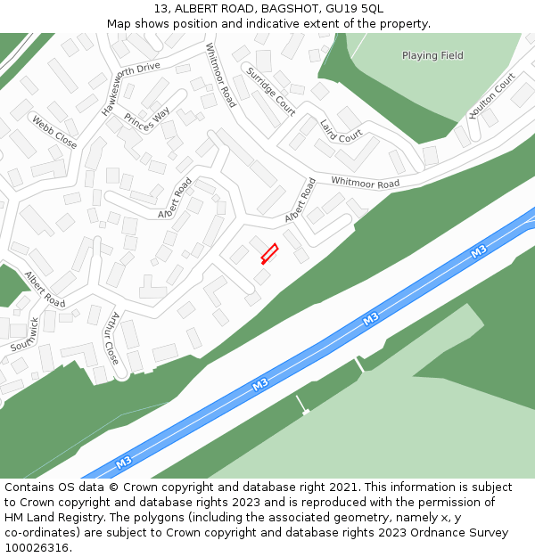 13, ALBERT ROAD, BAGSHOT, GU19 5QL: Location map and indicative extent of plot
