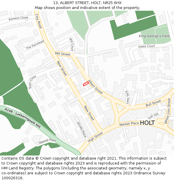 13, ALBERT STREET, HOLT, NR25 6HX: Location map and indicative extent of plot